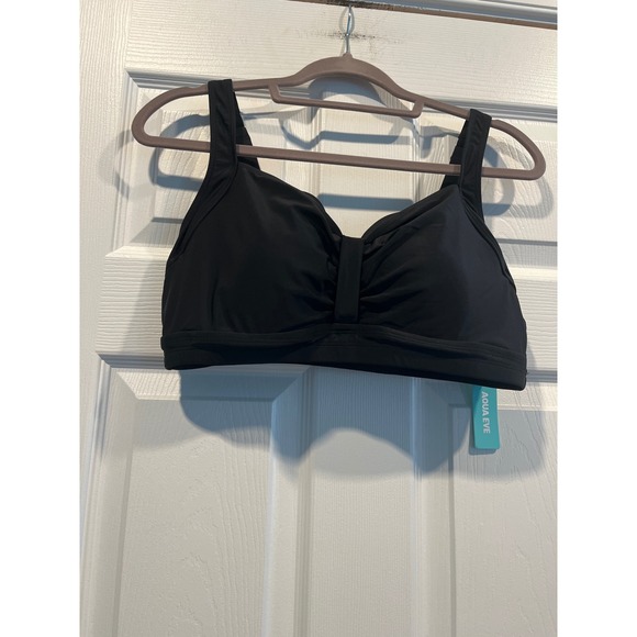 Aqua Eve Other - Aqua Eve Black Ruched‎ Bikini Top Swimwear Size Large NWT